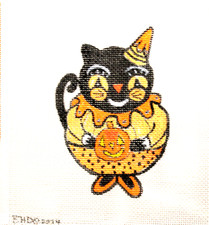 Halloween Ornament Needlepoint Canvas 18 mesh Zweigart Handpainted Cat Costume