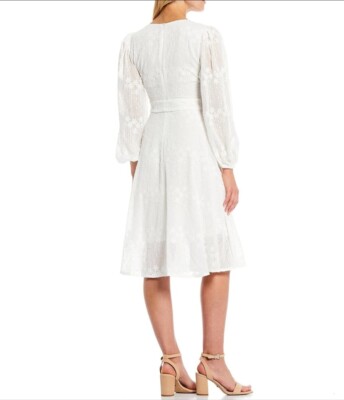 KENSIE Tie Belt Floral Embroidered Long Sleeve V-Neck Wrap Midi Dress Size  8 | eBay