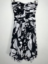 White House Black Market Strapless Ruffled Floral Print Dress Black White Sz 6