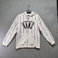 VANS Boys Sweatshirt XL White Stripped Hoodie Full Zip Skate READ