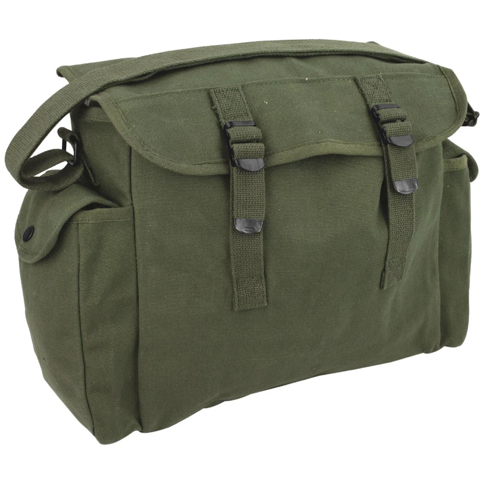 Highlander Heavy Duty Military Haversack Student Shoulder Bread Bag Canvas Olive