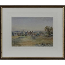 Unsigned Watercolour of a Village in Kent with Oast house