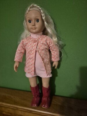 Our Generation lange lockige blonde Haare Puppe Schuhe Kleid Jacke Retro grüne Augen