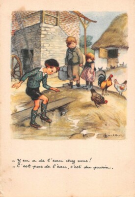 Old postcard illustrator Poulbot - It's not water, it's slurry 