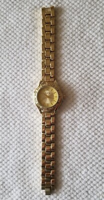 NWOT L&Co. Women's Gold Tone Watch Crystal Bezel Link Band 7'' Max Size Running