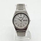Seiko SQ Quartz Men's Watch 8123-7040 Day Date 35mm Silver Dial Vintage 80s 90s