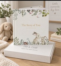 Baby Memory Book First 5 Years White Bunny Keepsake Milestone Journal Boy Girl