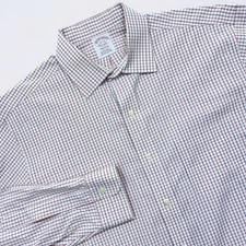 Brooks Brothers Madison Dress Shirt Mens 16 Red White Blue Button Up Long Sleeve