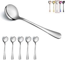 6-Piece Stainless Steel Round Soup Spoons Dinner  Table Spoons Silverware Set