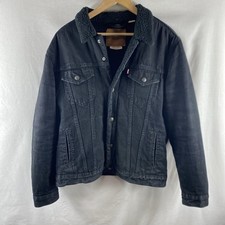 Levis Sherpa Denim Jacket Mens L Large Black Trucker Western Big E Premium