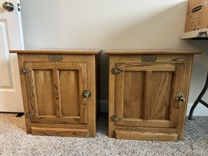 Vintage White Clad Oak Wood Ice Box Nightstand Cabinet Chest End Table SET OF 2!