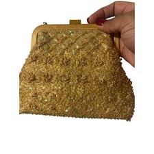 Vintage Lord and Taylor Beaded Sequined Gold Iridescent Purse Wedding Evening