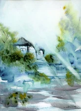 Original Watercolor Painting, Abstract landscape by Vasil Vasilev