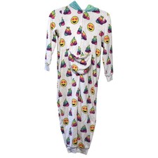 Girls' Justice White Rainbow Emoji Print Long Sleeve Hooded Pajama Size 8