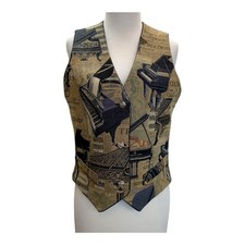Vintage Waistcoat Vest Unisex Black Tapestry Grand Piano Classical Music Read