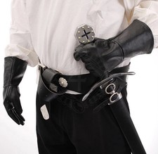 Pirate Sword Belt - Leather with Brass Skull Accents, Adjustable Frog Buckle