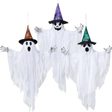 3 Pack 24.8" Halloween Hanging Ghost Decorations, Halloween White Flying Ghosts