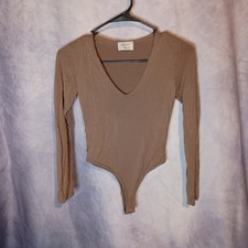 Black Bead Taupe V-neck Bodysuit Size XS/S
