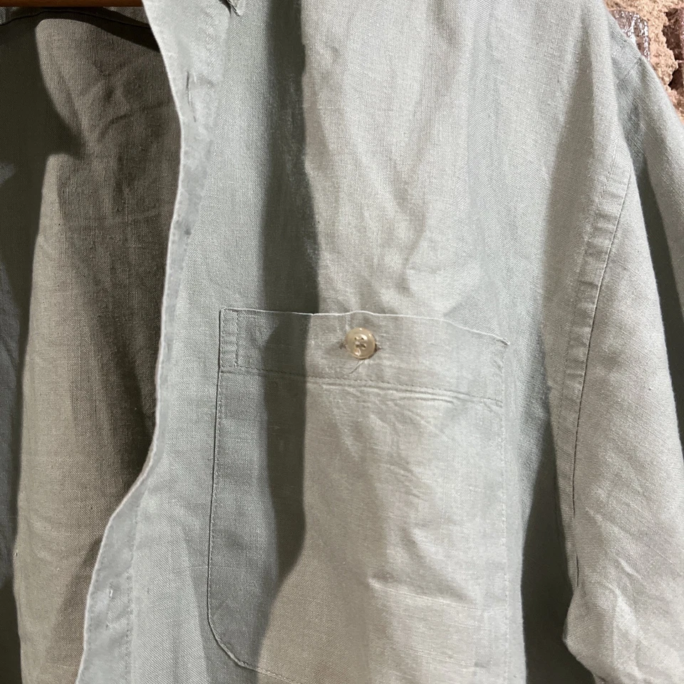 Camisa CARVEN PARIS Hombre L Abotonada SS Verde Suave Diseñador Lujo Lino/Algodón Foto 4 de 4