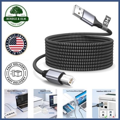 USB A to B 10FT Cable, Nylon Braided for Enhanced Durability and High Speed Data