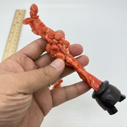 Little Defect Antique Chinese Natural Salmon Coral Qing Dynasty Figurine Statue - Picture 5 of 11