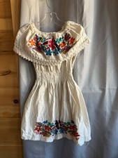 Girls Authentic Mexican Hand Embroidered Dress Size 4 Cotton Traditional Algodon