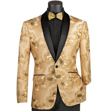 VINCI Men's Beige Paisley Embroidered Slim Blazer w/ Bow Tie - NEW