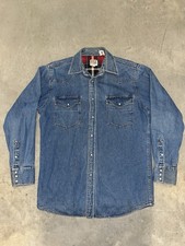 Vintage Ely Cattleman Pearl Snap Shirt Mens M Heavy Denim Western Flannel Lined