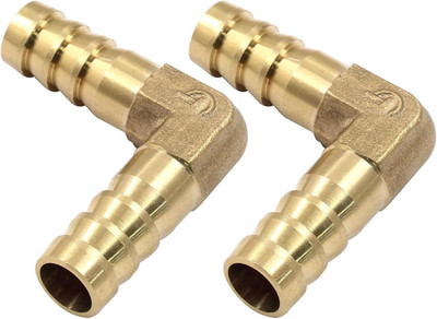 2pc 3/8'' Hose Barb 90 Degree Elbow Brass Fitting Fuel Water Air 5 Clamps 2pk