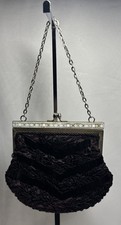 Vintage Black Beaded Evening Purse Prom Clutch Shoulder Made In Hong Kong