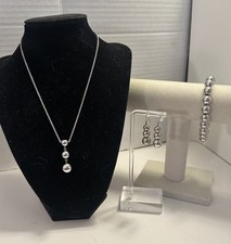 Sterling Silver 925, Bead Necklace,Braclet,& Earrings 