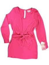 Emerald Sundae Pink Long Sleeve Mini Dress With Tie Waist Women Size Medium