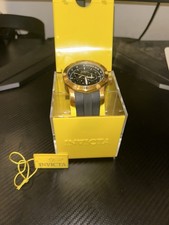 Invicta Chronograph Men's Sport Watch Black Dial Gold Case Rubber Band w/ Box