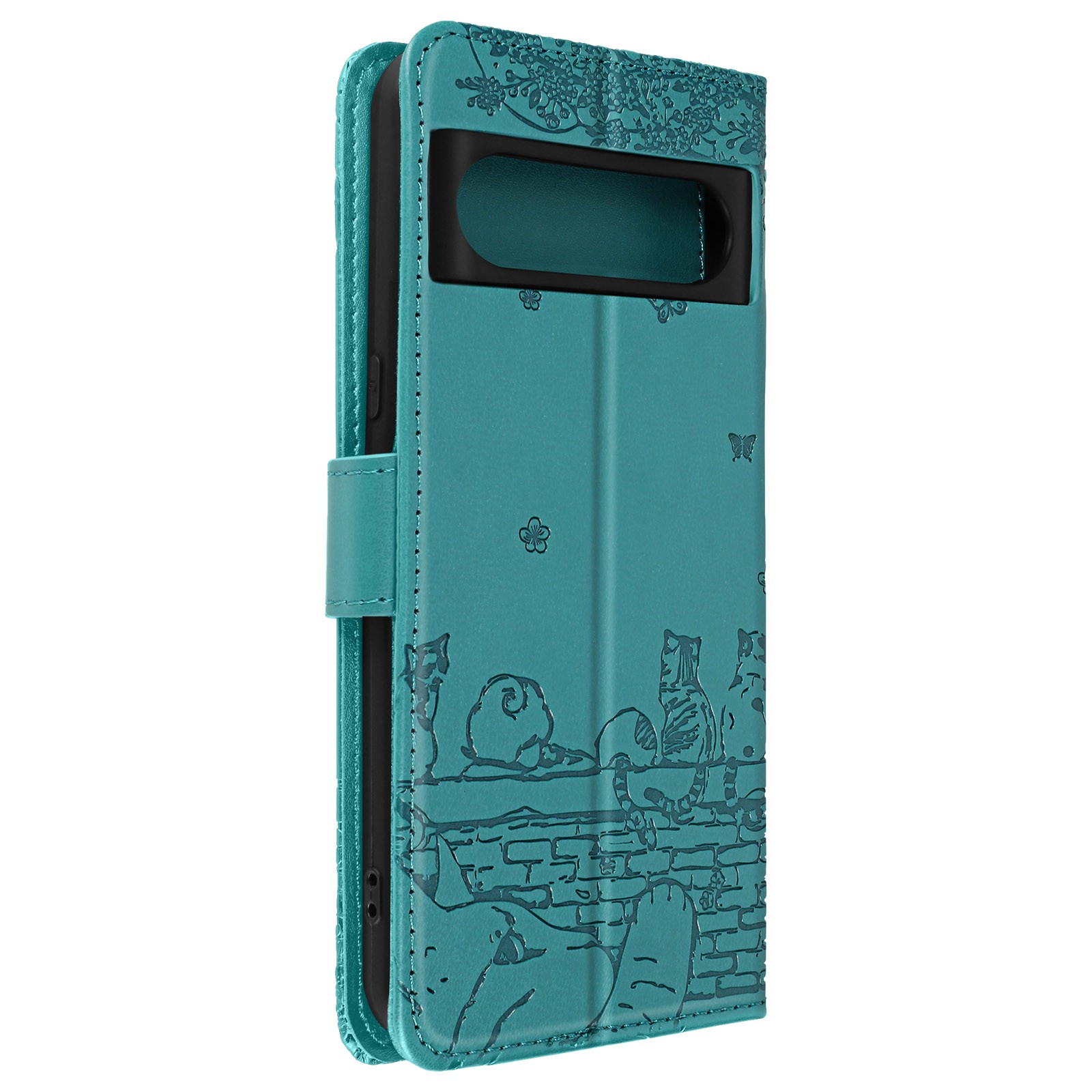 Étui portefeuille Google Pixel 8 bleu avec motif chat mignon kawaii