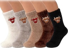 Cosy Fuzzy Highland Cow Socks, Cute Highland Cow Fuzzy Socks Winter Soft Slipper