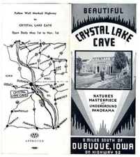Crystal Lake Cave Brochure Dubuque Iowa 1950's