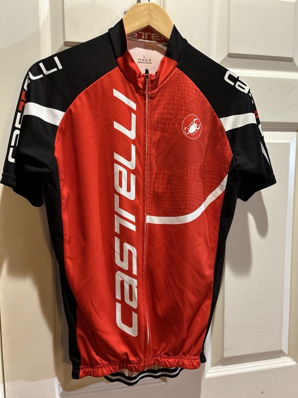 Men’s Castelli Short Sleeve Red/Black Cycling Bike Jersey Shirt Full Zip Size L