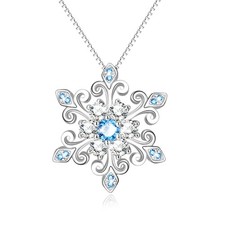 925 Sterling Silver Snowflake Pendant Necklace Blue and White Fleur De Lis, R...