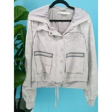 Blanc Noir Womens Sz Large Light Gray Skyfall Camo Print Hooded Aviator Jacket