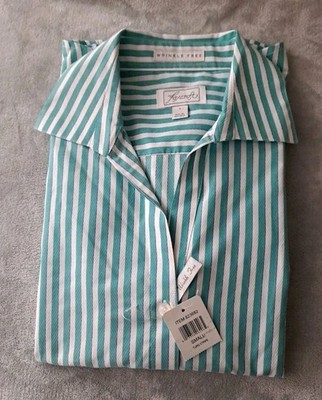 Foxcroft Long Slv Turquoise Stripe Classic Shirt Wrinkle Free Business-Casual S