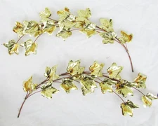 2 HOMCO copper & brass wall hanging ivy leaf swags MIB vintage