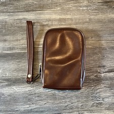 LEATHER CAMERA TOTE BAG W/ZIPPER  STRAP FLEECE LINED 6  X 4"