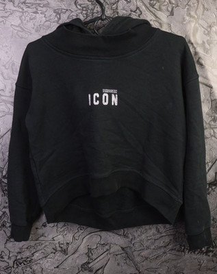Dsquared2 Icon Black Solid Cotton Long Sleeve Cropped Hooded Sweatshirt Size 12Y