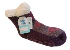 MUK LUKS Cabin Slipper Socks S/M 6/8 Purple Aloe Infused Faux Fur Non Skid