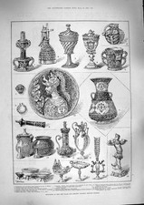 Original Old Antique Print 1888 Glass Ceramic Gallery British Museum Egyptian