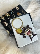 Vintage Gold Tone Warner Bros Looney Tunes Taz Keychain In Original Box 1998