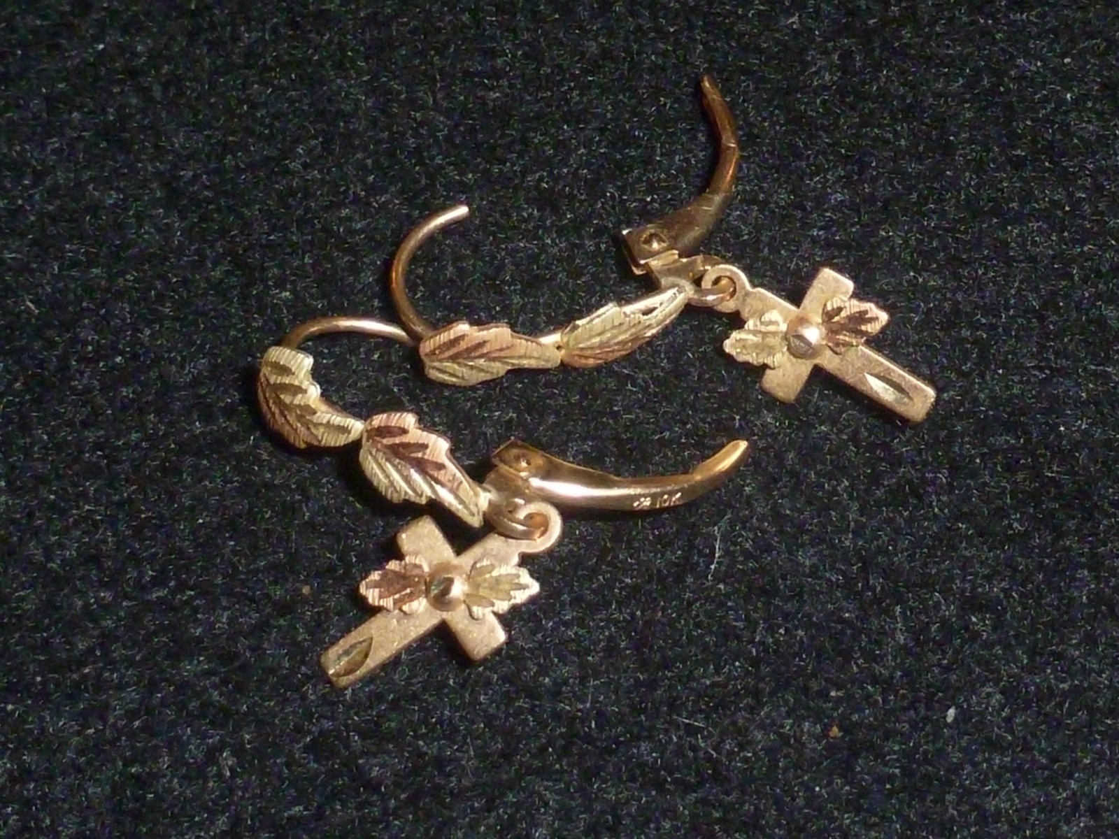 10K SOLID YELLOW GOLD CROSS DANGLE LEVERBACK EARR… - image 5