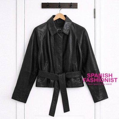 MASSIMO DUTTI FW25/26 BLACK Nappa leather jacket with belt ALL