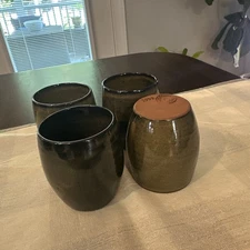 Jugtown Ware Studio Pottery  1992 Greenish Brown Flat Bottom 6 oz Cups Set 4