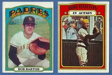 2 TOPPS 1972 BOB BARTON GIANTS BASEBALL CARD #39 BASE & #40 IN ACTION NM-MINT